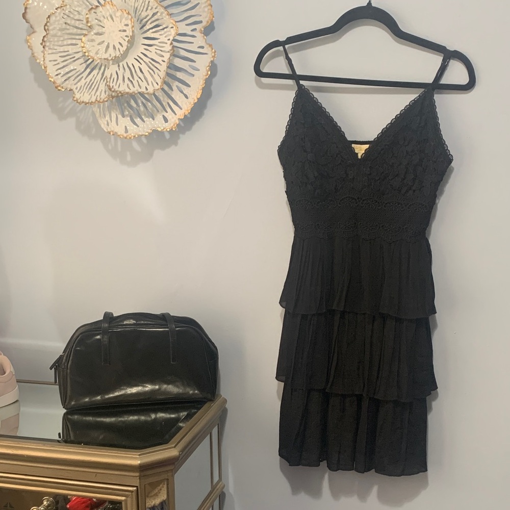 Rebellion again black tiered ruffle with lace bodice size medium dress